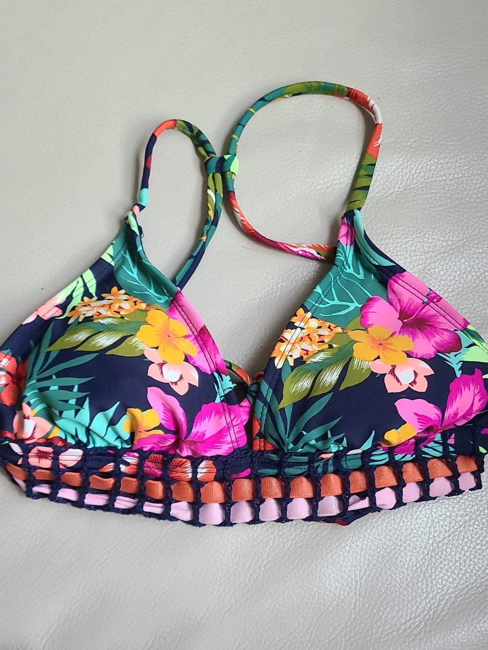 Floral Mix Navy Triangle Bikini Top - Women Swim